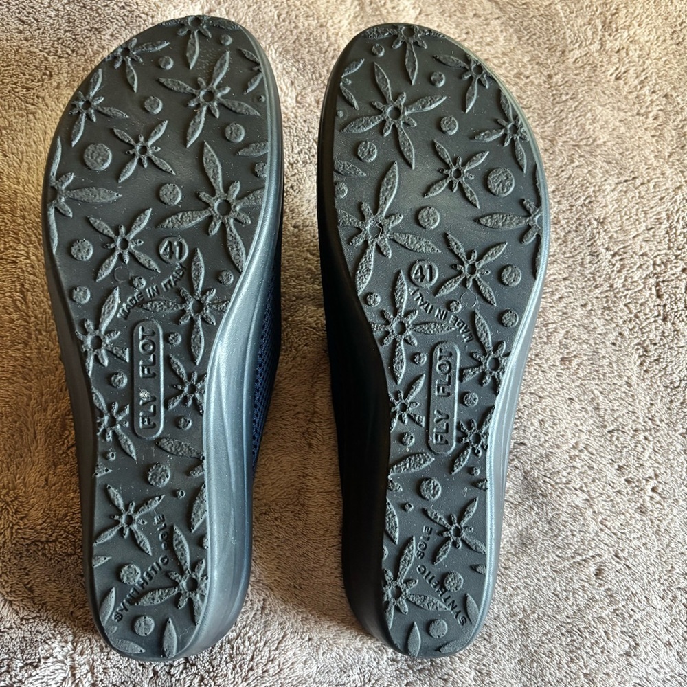 Fly Flot Navy Blue Mesh Comfort Clogs Made in Italy Anatomic Leather Insole 41 - Picture 4 of 6